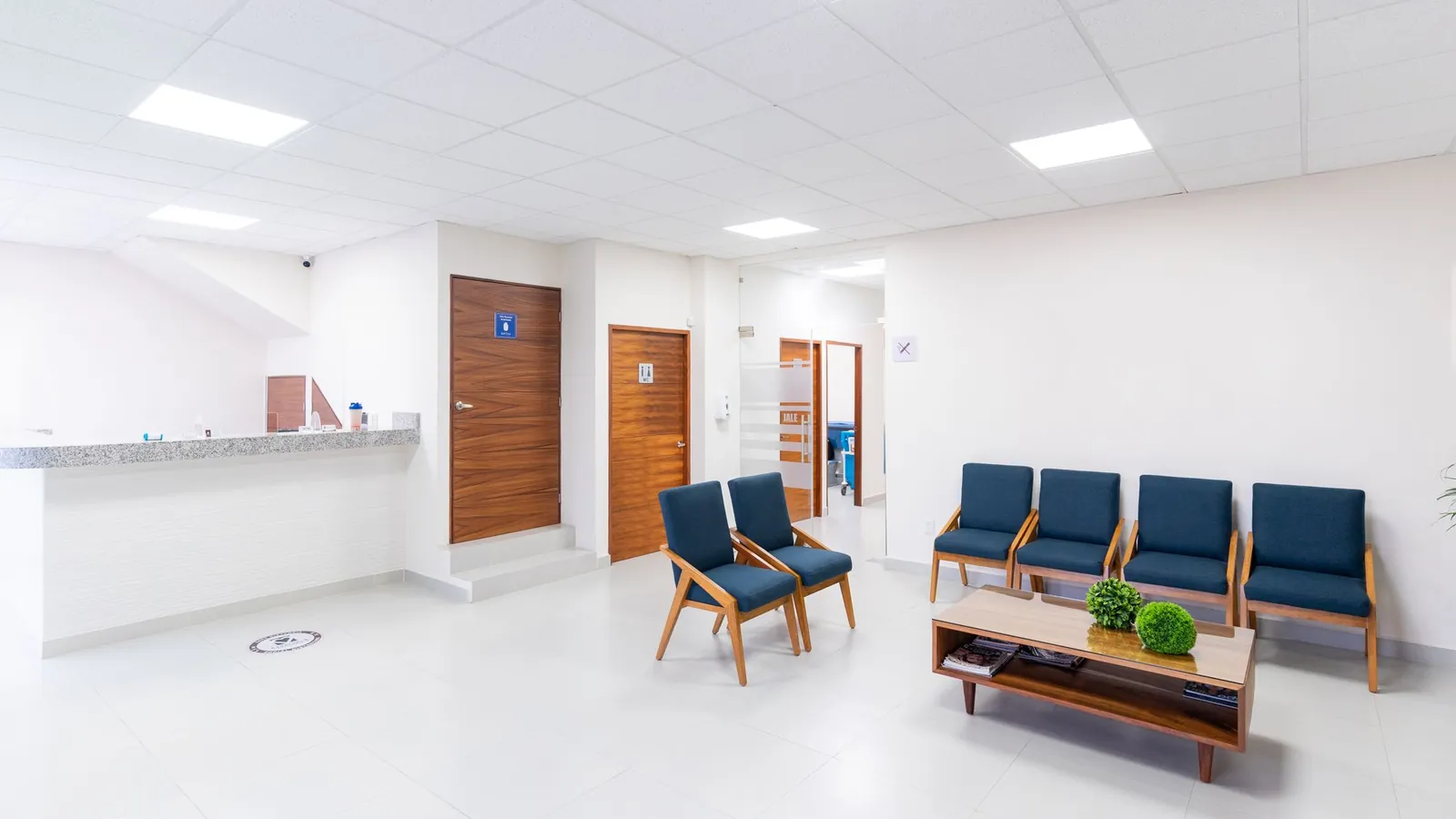 Bright medical waiting room with modern seating