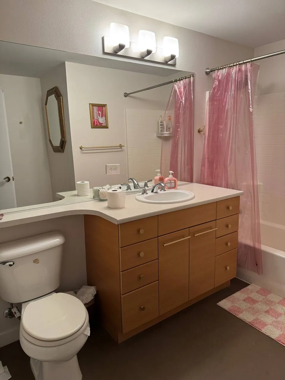 Before: second bathroom vanity, mirror and tub