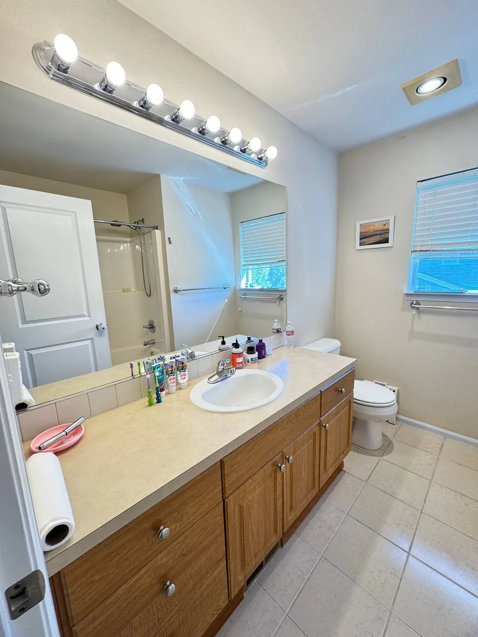 After cleaning, same spot: Bathroom vanity and floor