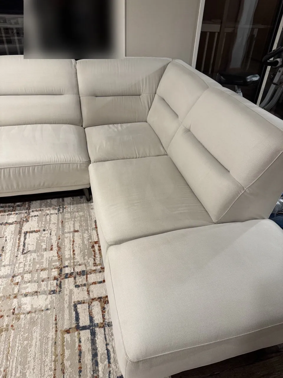 After cleaning, same spot: White fabric sectional